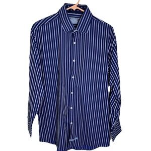 English Laundry Christopher Wicks Navy BlueWhite Pink  Stripes Shirt Mens  Large